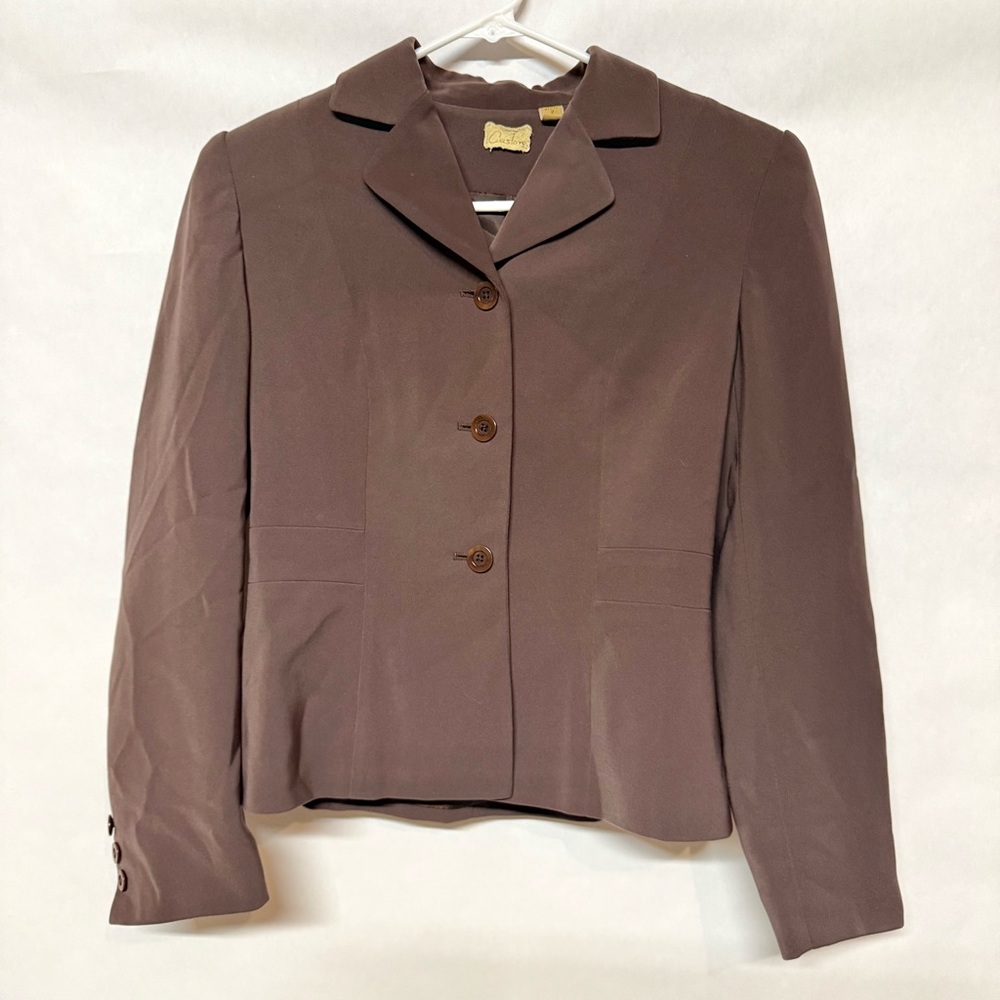 Caslon brown collared blazer jacket coat shoulder pads women’s size petite 2